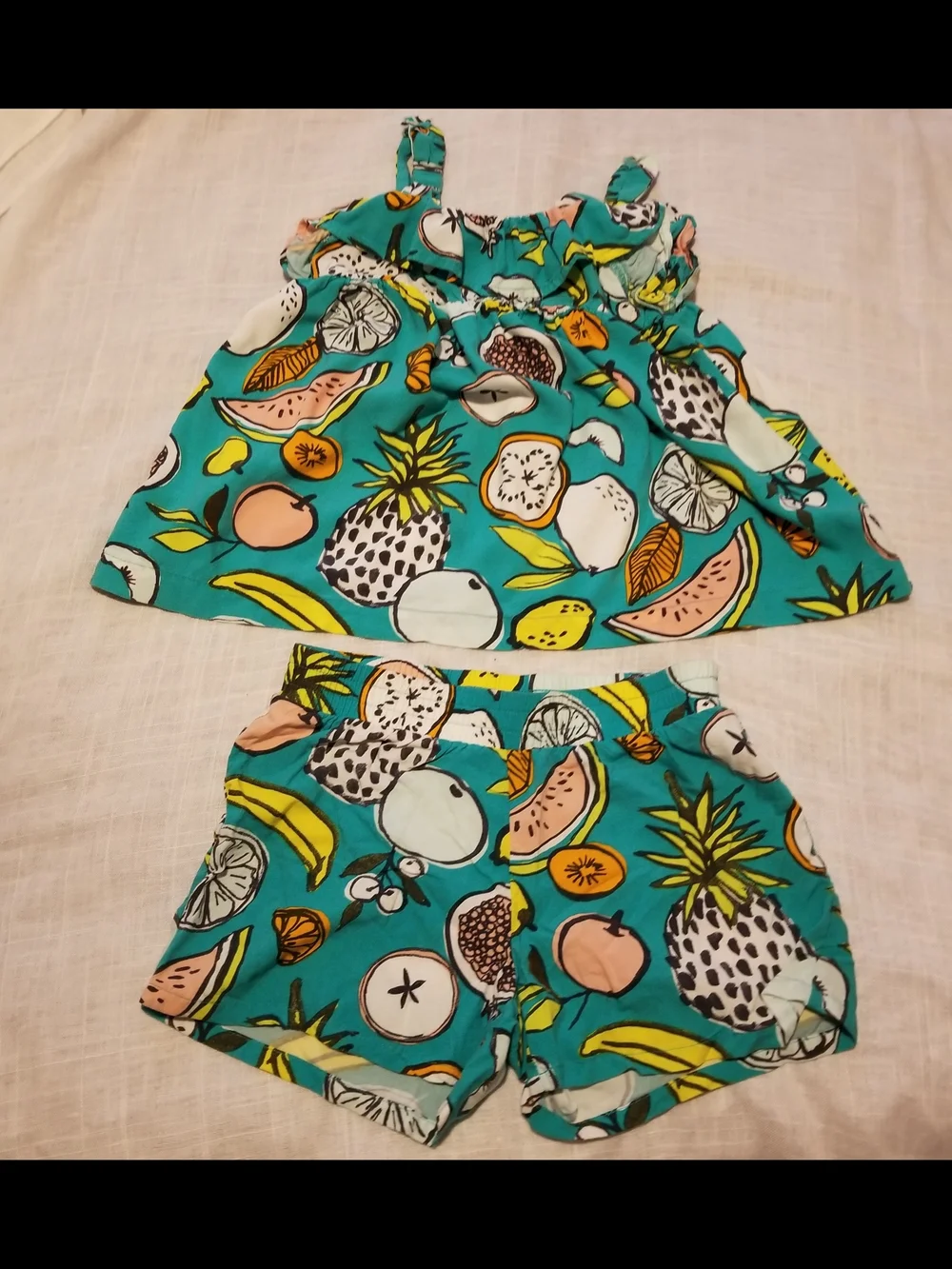 Cat & Jack Kid's Medium Turquoise Two-Piece Tank Top Pajama Set With Fruit Print